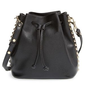Unlined Leather Bucket Bag with Gold Studs